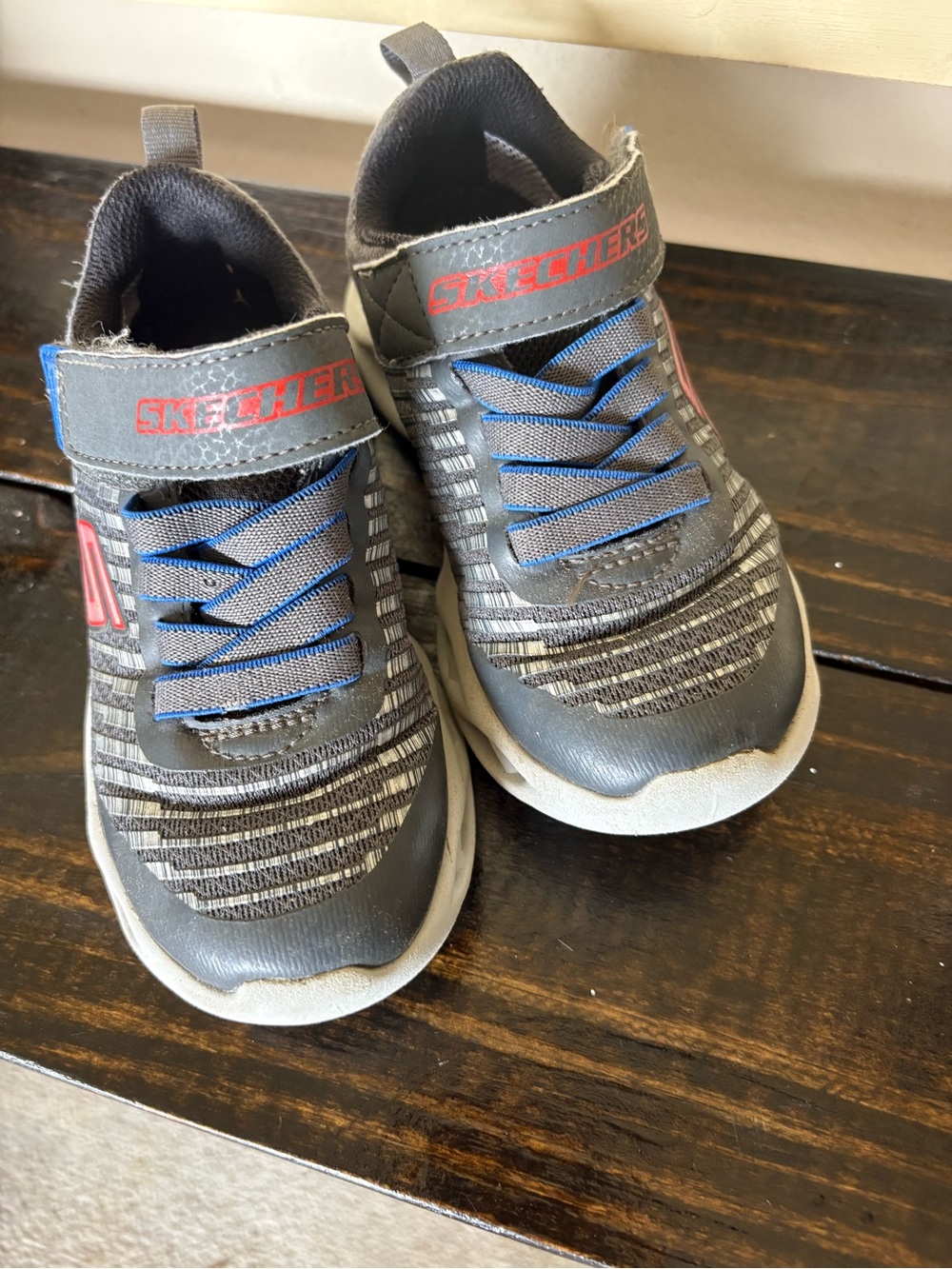 Skechers Kids Gray and Blue Hook-and-Loop Athletic Sneakers